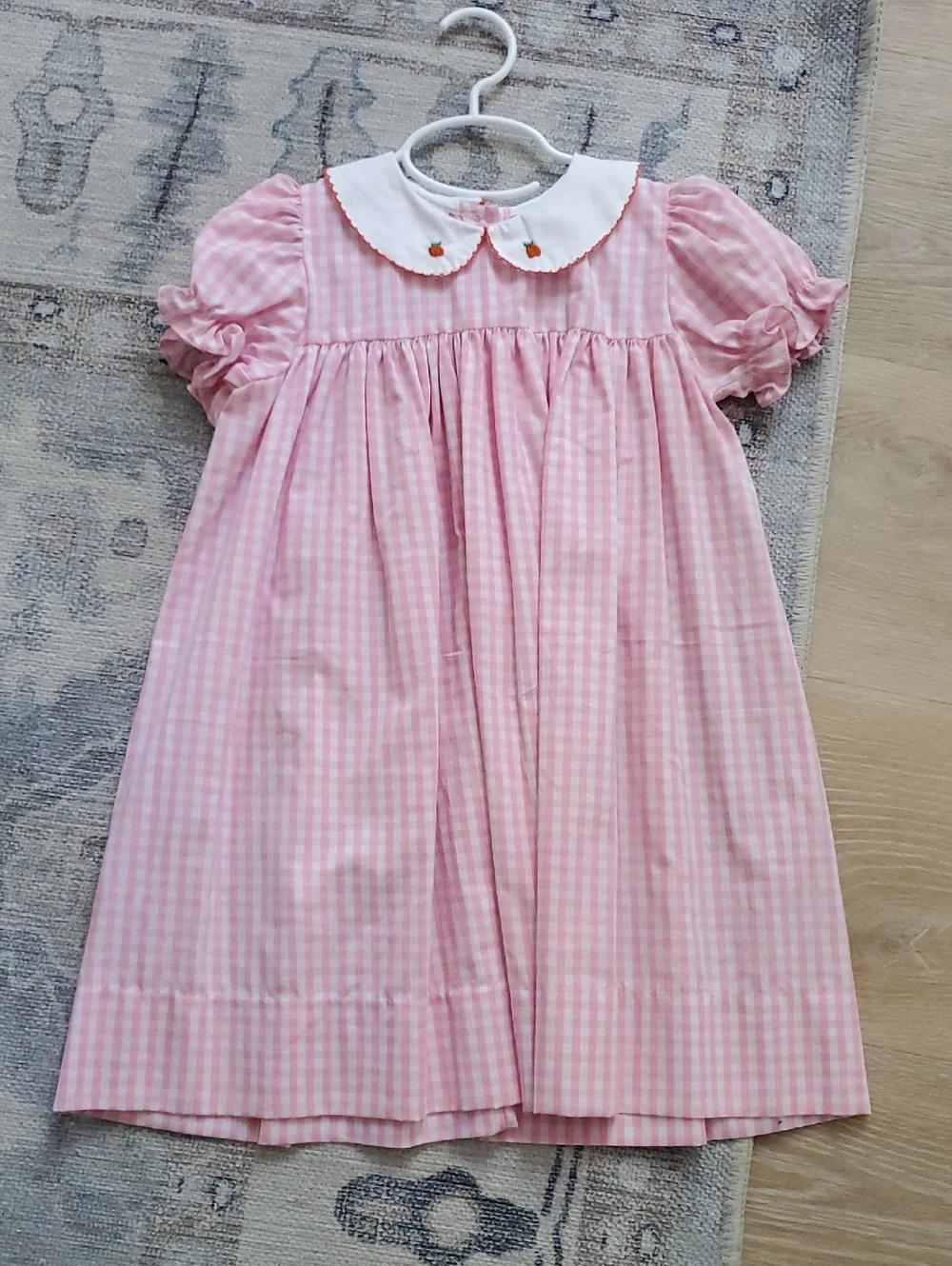 Lulu Bebe Girls Pink Gingham Embroidered Pumpkin Dress Sz6